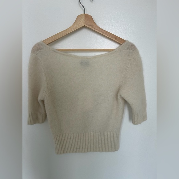 Ganni Women’s White Brushed Alpaca Top S – Soft, Cozy, Elbow Sleeve, NWT - Picture 3 of 3
